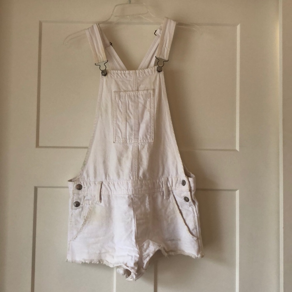 white jean overalls